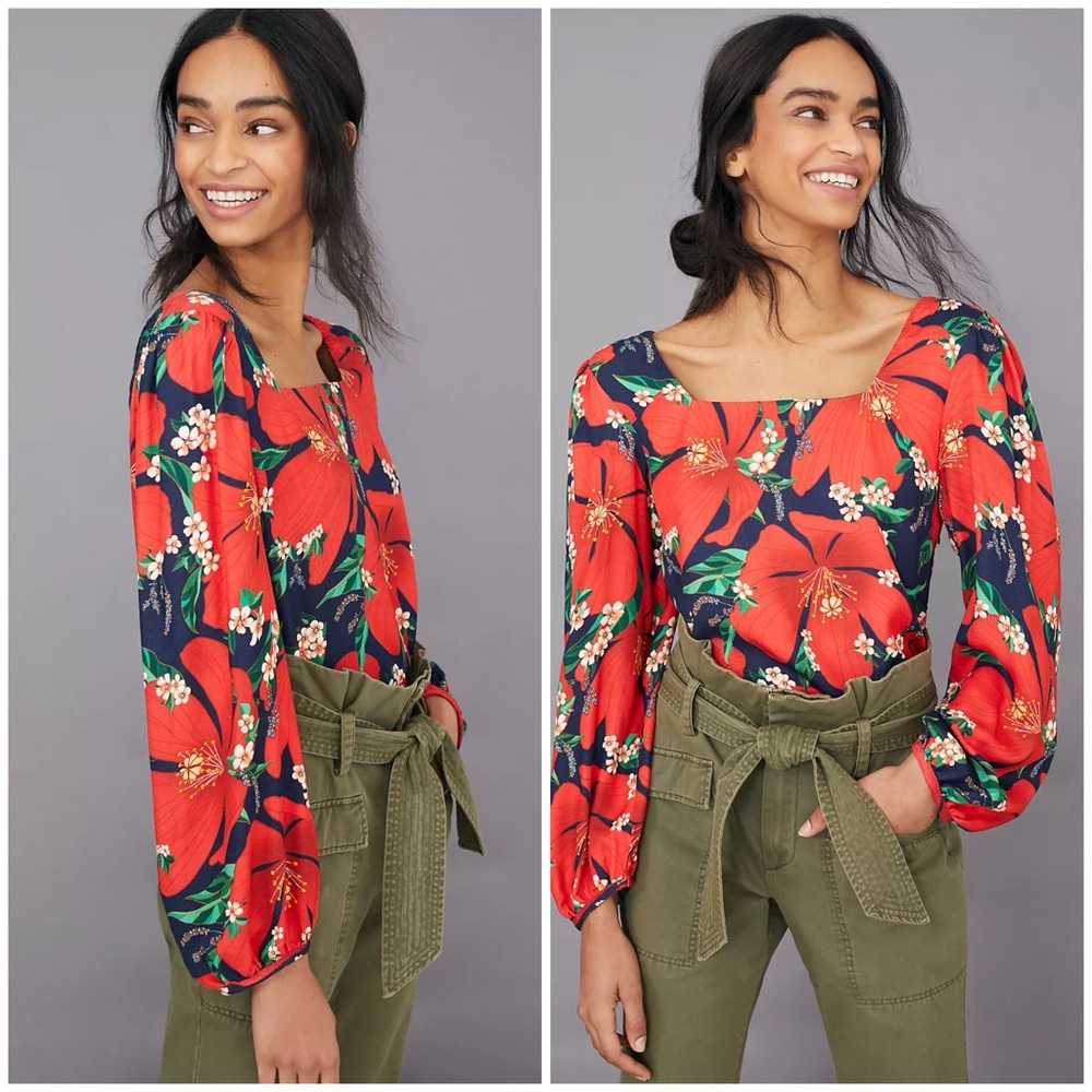 Farm Rio‎ Anouk In Red Tropical Hibiscus Blouse Size S
